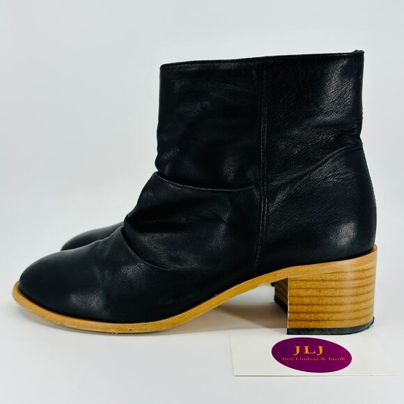 Anthropologie Women's Maia Black Leather Slouch Pull On Ankle Booties Size 37 - Picture 5 of 11